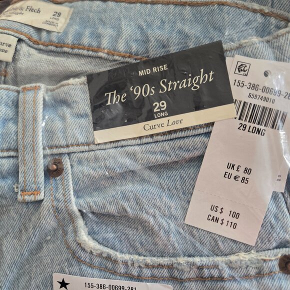 Abercrombie & Fitch Curve Love Mid Rise 90s Straight Jean - 29L Light Destroy - Picture 9 of 9
